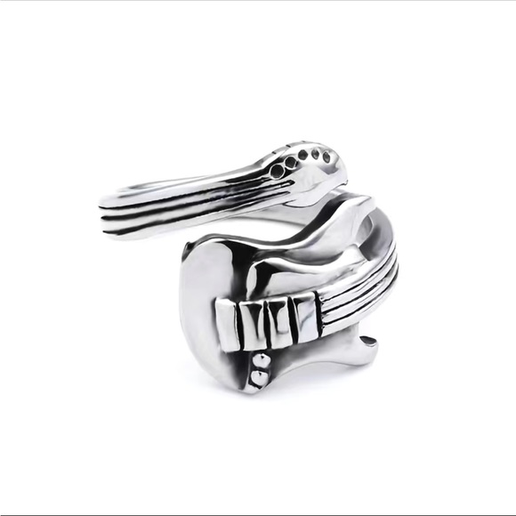 Silver Guitar Unisex Wrap Style Ring - Picture 1 of 6